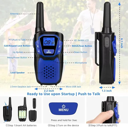 Miniatura 2 de Topsung Walkie Talkies para Niños Recargables Walkie Talkie para Adultos de Largo Alcance FRS Radio de 2 Vías Paquete de 3 con Cordón, Batería NOAA