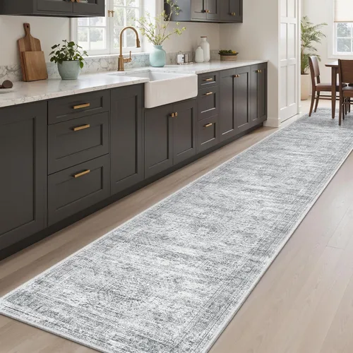 Miniatura 26 de Alfombra de pasillo Soalmost 2'6" x 10' lavable, alfombra antideslizante para cocina, baño, lavandería, alfombras vintage ultra delgadas para Beige