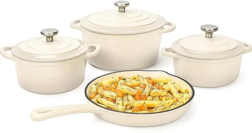 Miniatura 13 de Hisencn Sartén de Hierro Fundido Esmaltado - Juego de Sartenes con Recubrimiento Cerámico de 8''/9.5''/11'', Compatible con Azul cobalto