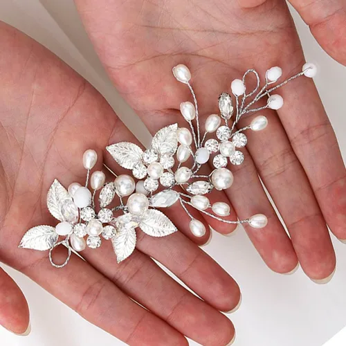 Miniatura 6 de Catery Pearl Bride Wedding Hair Vines Wedding Hair Pieces Wedding Hair Pieces Bridal Hair Accessories for Brides (Plata)