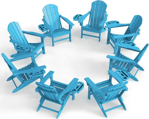 Miniatura 60 de NAVINE Juego de 2 sillas Adirondack plegables de polietileno de alta densidad con portavasos multifuncional, resistente a la intemperie, para Blanco