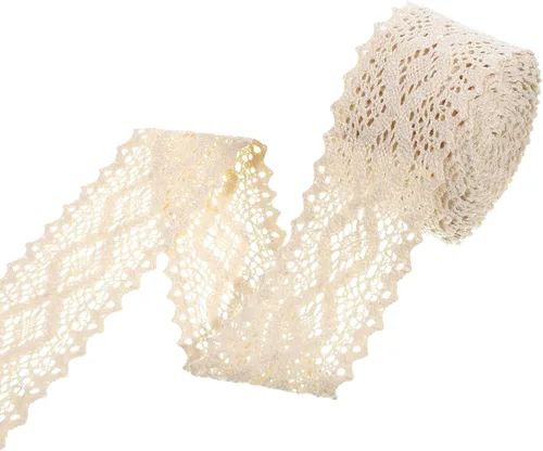 Ribete de encaje de algodón beige, 5 yardas, apliques de tela de encaje de ganchillo vintage para costura, decoración de boda, envoltura de regalos,