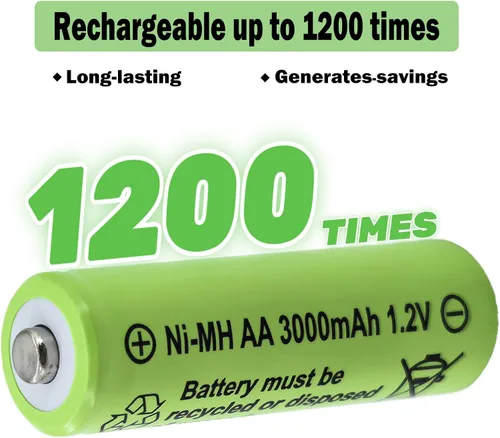 Miniatura 5 de Baterías Ni-MH recargables de larga duración de 1.2 V, tamaño AA de 3000 milliamperios, doble A, batería precargada de alta capacidad para luces