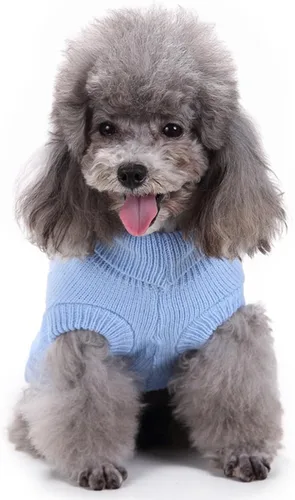 Miniatura 2 de Suéteres tejidos para perros pequeños, sudadera cálida para mascotas y gatos, ropa de invierno, suéter para gatitos y cachorros (Grande, azul claro)