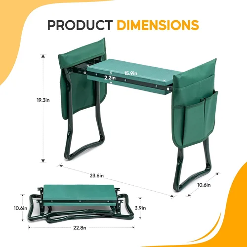 Miniatura 2 de Simple Deluxe Rodillero y asiento de jardín, taburete plegable con almohadilla de espuma EVA más gruesa, banco resistente, con bolsa