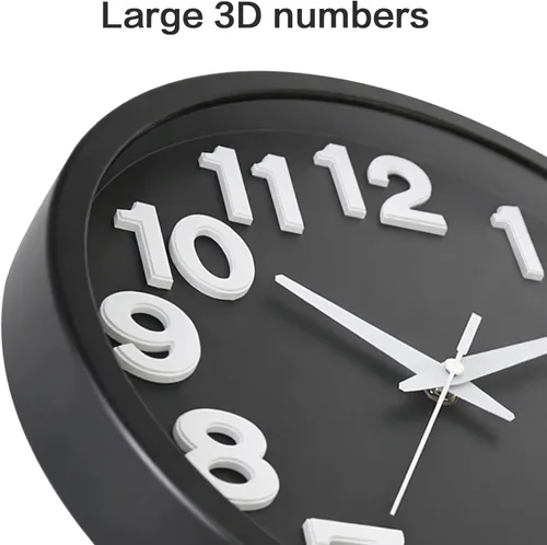 Miniatura 3 de Caysie Reloj de pared silencioso de números 3D de 12 pulgadas, moderno reloj redondo de cuarzo a pilas, decorativo para cocina, dormitorio, sala