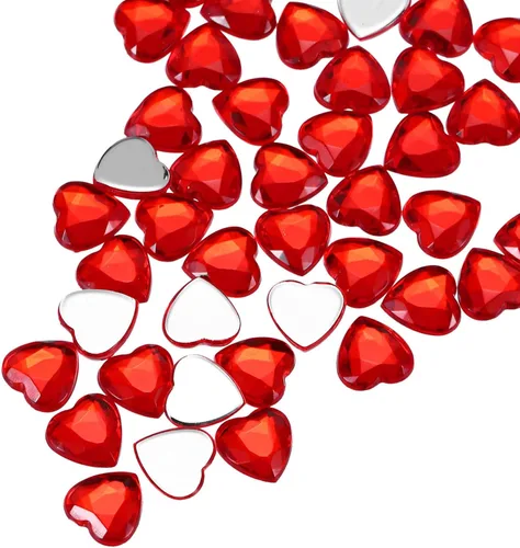 Miniatura 25 de MECCANIXITY 60 calcomanías acrílicas de diamantes de imitación de corazón de 0.315 in con parte trasera plana, gemas de plástico para manualidades