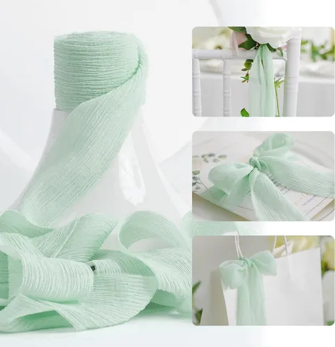 Miniatura 17 de HUIHUANG Cinta de seda arrugada de 3 pulgadas de ancho, cinta de seda verde menta, rústica teñida a mano, cinta de gasa de seda para boda, ramo