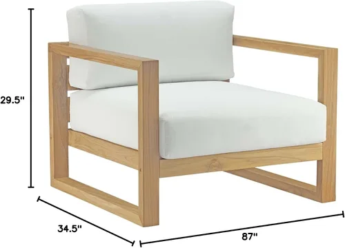 Miniatura 2 de Modway Upland - Juego de sofá modular de 3 piezas de madera de teca para patio al aire libre con cojines en blanco natural