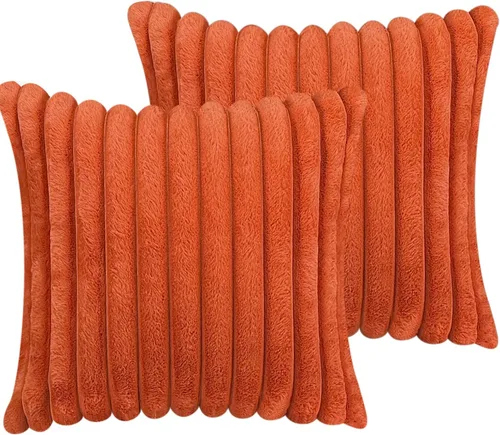 Miniatura 14 de Juego de 2 fundas de almohada de 18 x 18 pulgadas, fundas decorativas de piel sintética para cama, funda de almohada suave y esponjosa con respaldo