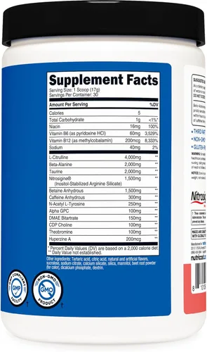 Miniatura 5 de Nutricost Pre-entrenamiento, sandía, 30 porciones, vegetariano, sin OMG y sin gluten (Pre-X)