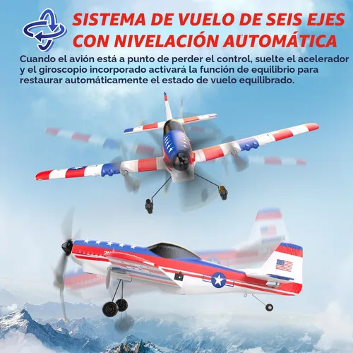 Miniatura 4 de DEERC Avión RC de 3 canales P51D Mustang con control remoto de avión de combate, 2.4 GHz, estabilizador giroscópico de 6 ejes, avión planeador RTF