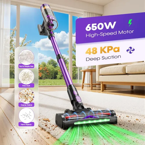 Miniatura 2 de Aspiradora inalámbrica, aspiradoras de 650W y 48 kPa para el hogar, aspiradoras de palo autoportantes con pantalla LED, anti-enredos, ligeras