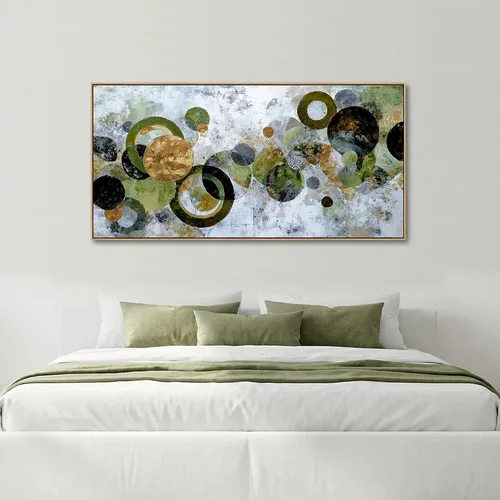 Miniatura 5 de JLXART Lienzo abstracto enmarcado, arte para la pared, moderno círculo verde dorado y negro, pintura colorida, obra de arte texturizada, lista