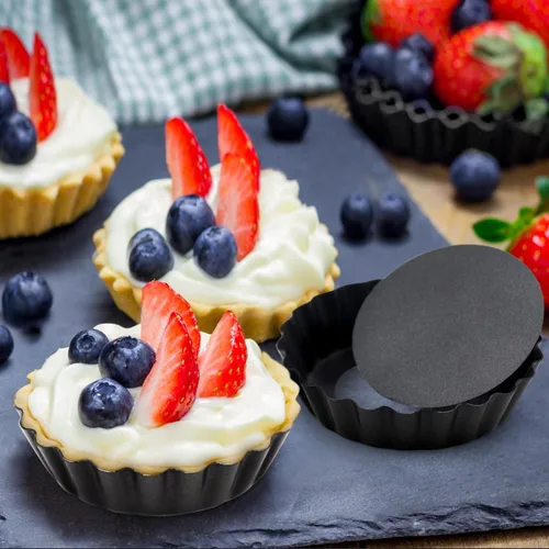 Miniatura 7 de 12 moldes para tarta de huevo, 3 pulgadas mini sartenes con botella suelta, mini conchas antiadherentes, latas de tarta estriadas quiche de acero al