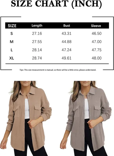 Miniatura 5 de Womens Waffle Knit Shackets Oversized Button Down Shirts Jackets Blouse Loose Fit Long Sleeve Fall Tops 2023