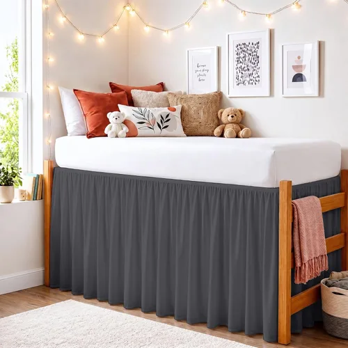 Miniatura 18 de Twin XL 28" Drop Extra Long BedSkirt, Premium Brushed Microfiber Tailored Drop, Put On Elastic Wrap Around Long Dust Ruffle, Split Corner, Bedroom
