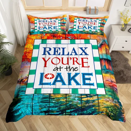 Miniatura 29 de Lake House - Juego de funda de edredón tamaño individual, estilo rústico de granja vieja para niños, adolescentes y adultos, decoración