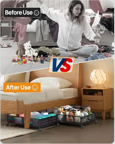 Miniatura 5 de Almacenamiento Debajo de la Cama con Ruedas, Contenedores de Almacenamiento Debajo de la Cama de Metal Calado con Patrón Plegable, Almacenamiento