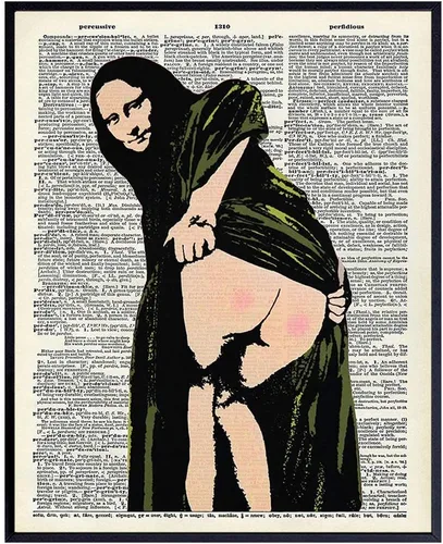 Mona Lisa Graffiti Diccionario de impresión artística – Póster vintage reciclado para pared – Decoración moderna y elegante para el hogar para baño,