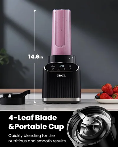 Miniatura 6 de GDOR Licuadora Profesional para Batidos, 5 Funciones, Licuadora de Batidos de 1200 Vatios Pico, Tarro de Vidrio de 52 Onzas y Combo de Taza Para