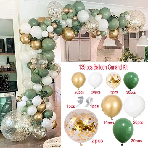 Miniatura 2 de Kit de guirnalda de arco de 139 globos de látex (verde oliva)