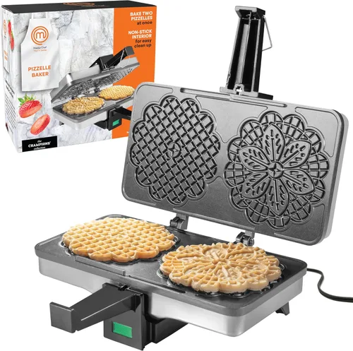 MasterChef Pizzelle Maker - Prensa eléctrica antiadherente para galletas navideñas, haz dos gofres italianos caseros de 5 pulgadas a la vez -