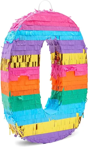 Miniatura 3 de BLUE PANDA Piñata arcoíris número 0 diseño de mariposa – 11.4 x 16.5 x 3 pulgadas, multicolor – Construcción de papel corrugado fácil de rellenar