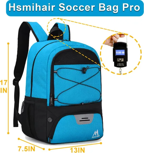 Miniatura 2 de Hsmihair - Bolsa de fútbol - Mochila de fútbol y mochila para fútbol, voleibol y baloncesto, con compartimento para pelota y tacos separados Azul