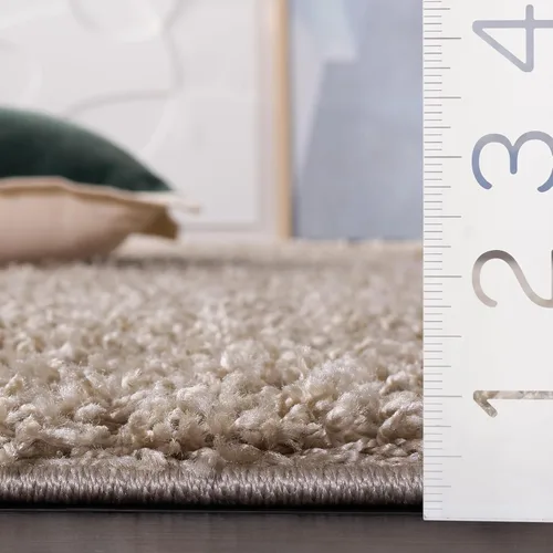 Miniatura 4 de SAFAVIEH Alfombra de área de 8x10 pies - Colección Athens Shag - Grande - Beige, no desprende pelusa y fácil de limpiar, ideal para sala de estar