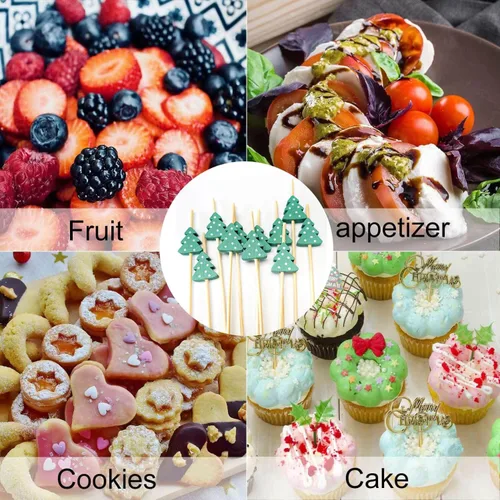 Miniatura 6 de Púas de cóctel de bambú para árbol de Navidad, palillos de dientes decorativos de Navidad para aperitivos, frutas y bebidas, suministros de fiesta