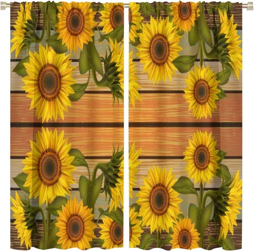 Miniatura 23 de Cortinas opacas de girasol, diseño natural, de granja, floral, con bolsillo para barra, para ventana, para dormitorio, sala de estar, 42 x 45