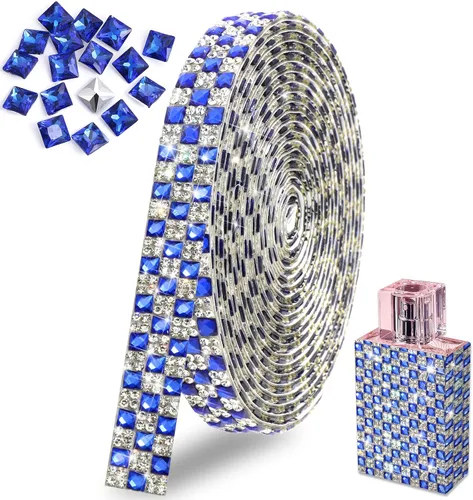 Miniatura 16 de FULZTEY Rollo de cinta de diamantes de imitación de 3 yardas, tira de diamantes de imitación de vidrio blanco para manualidades, cinta de cristal