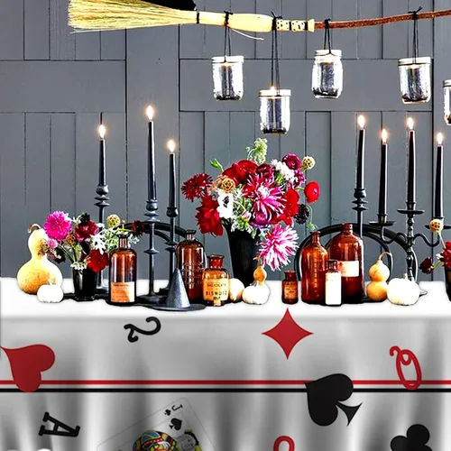 Miniatura 4 de Mantel de mesa rectangular con temática de póquer, decoración para Las Vegas, buena suerte, fiesta, casino, noche, carnaval, fiesta de cumpleaños