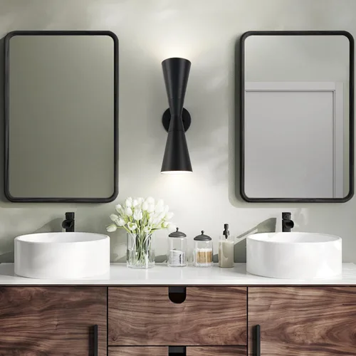 Miniatura 4 de Juego de 2 apliques de pared negros modernos, apliques de pared interiores hacia arriba y hacia abajo, lámpara de pared interior de mediados