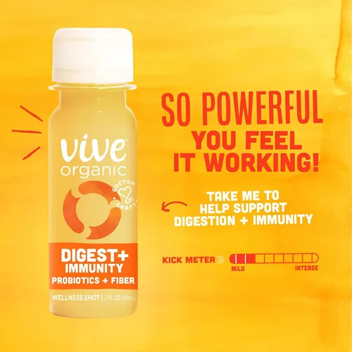 Miniatura 3 de Vive Organic - Shot de refuerzo doble digest + immunity, aloe vera prensado en frío, sidra de manzana, probióticos, 0.07 onzas de fibra, sin gluten