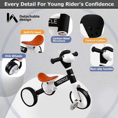 Miniatura 3 de Bicicleta de equilibrio para niños y niñas, triciclo para niños pequeños de 1 a 5 años, triciclo para niños pequeños con luz y música frontal