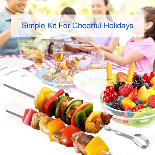 Miniatura 7 de Shish Kabob - Pinchos de kebab, de acero inoxidable de 17.7 pulgadas, reutilizables, palitos planos para barbacoa, para carne, pollo, camarones