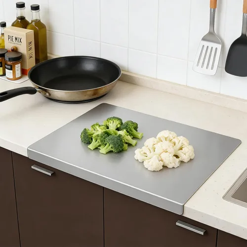 Tabla de cortar de acero inoxidable de 16 x 11 pulgadas para cocina, tabla de cortar de metal antideslizante, apta para lavavajillas, uso de doble