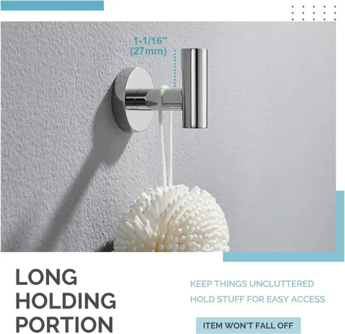 Miniatura 6 de Gancho Simple de Baño para Toallas de Ángulo, Cromo Pulido, Porta Toallas de Acero Inoxidable SUS304, Gancho para Albornoz para Pared