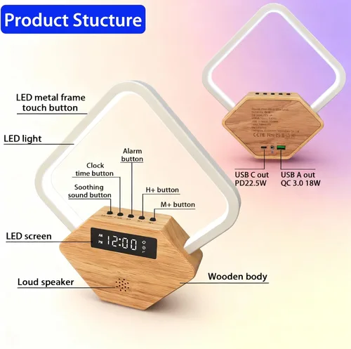 Miniatura 5 de Reloj despertador Sunrise con máquina de sonido de ruido blanco para dormir, 15 sonidos relajantes y repetición con temporizador, lámpara