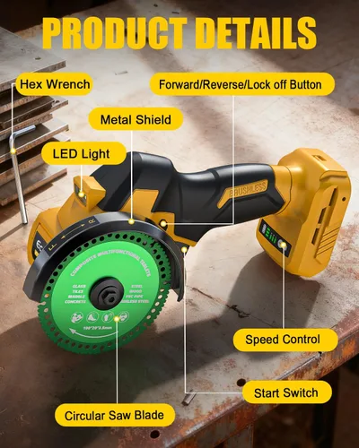 Miniatura 6 de Ecarke Herramienta de corte inalámbrica compatible con batería DeWalt de 20 V, motor sin escobillas de sierra circular de 4 pulgadas con cuchillas
