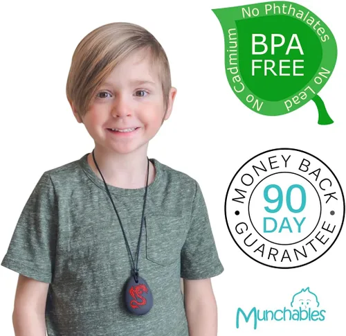 Miniatura 2 de Collar sensorial masticable de dragón para adultos o niños, joyería de juguete masticable para niños y niñas (azul marino/negro)