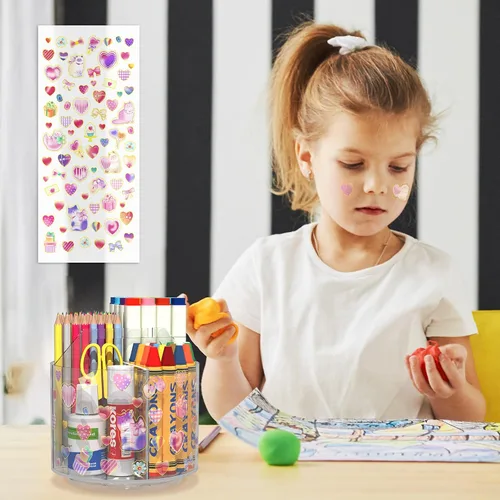 Miniatura 7 de Wawocs Organizador de Lápices de Acrílico para Escritorio 4 Compartimentos con Pegatina de Bricolaje Adhesiva, Organizador de Suministros de Arte