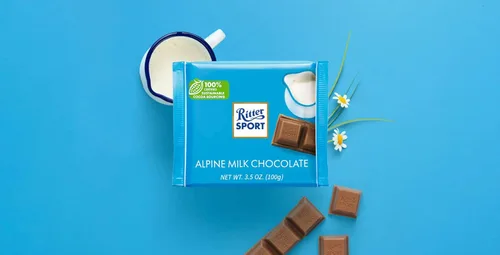 Miniatura 5 de Ritter Sport Alpine Chocolate con leche, barra de 3.5 onzas, paquete de 12 unidades de cacao sostenible 100% certificado