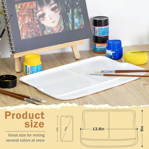 Miniatura 2 de DUGATO Paletas de Pintura Rectangulares Grandes (Paquete de 2, 13.8x9 pulgadas) - 3 Bandejas de Mezcla de Plástico XL Well para Acrílico, Óleo