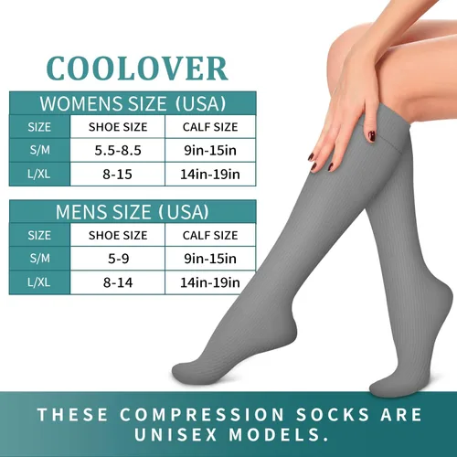 Miniatura 7 de COOLOVER Calcetines de compresión para mujeres y hombres, ideales para circulación, correr, atletismo, recuperación, enfermera, viajes