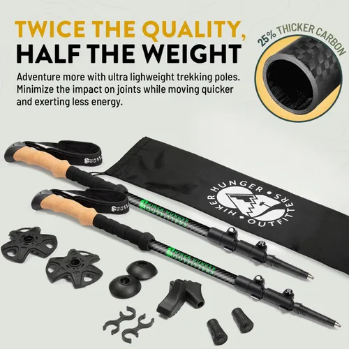 Miniatura 2 de 100% Carbon Fiber Trekking Poles by USA Brand - Ultra Strong Lightweight Collapsible Hiking Poles with Cork and EVA Foam Grips & Quick Adjustable