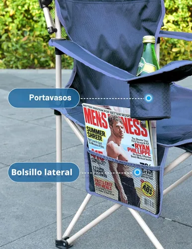 Miniatura 4 de Docusvect Silla de Playa con Toldo de Sombra, Silla de Camping Plegable con Toldo con Portavasos, Bolsillo Lateral para Campamento, Playa, Fiestas