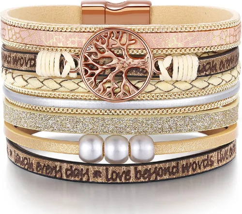 Pulseras inspiradoras de cuero del árbol de la vida para mujeres, cumpleaños, día de la madre, regalos de joyería para adolescentes y niñas
